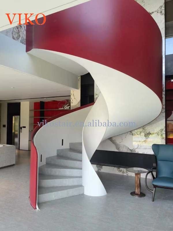 VIKO Luxury Villa Uses Angora Red and Marble Stepped Curved Stairs Indoors