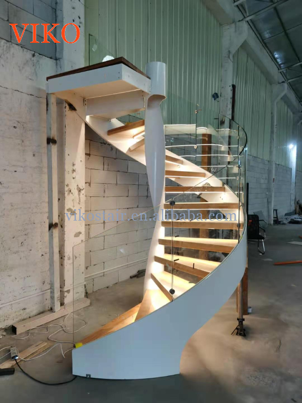 VIKO Factory Direct Sales Modern Simple White Curved Staircase Duplex/villa/LOFT Customized Glass Handrail Metal Frame Design