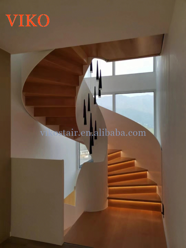 VIKO Building Standard Indoors Uses Wood Grain Treads and White Curved Stairs 
