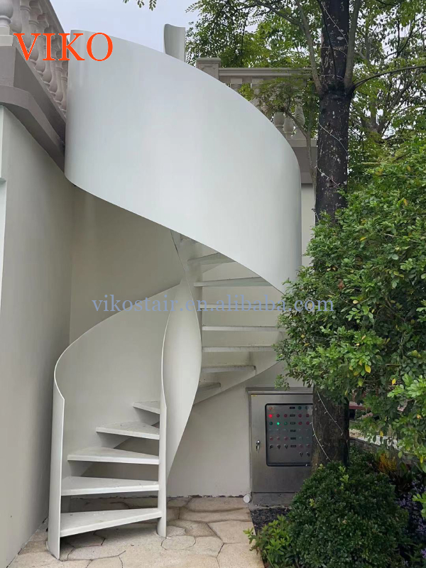 VIKO Hot Selling Outdoor and Indoor Minimalist Style Pure White Curved Steel Plate Staircase