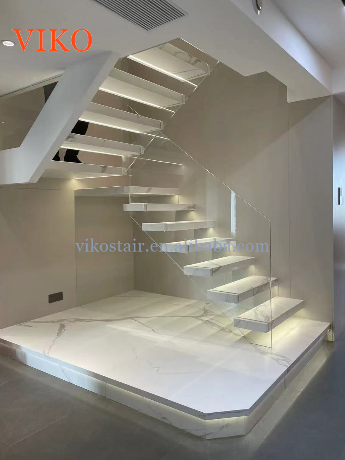 VIKO Building Standard Modern Indoor Pure White Wooden Box Floating Staircase