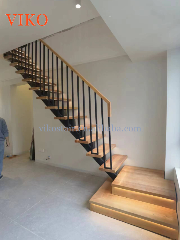 VIKO Manufacturer Direct Sales Brushed Guardrail Oak Wood Staircase Mono Straight Staircase