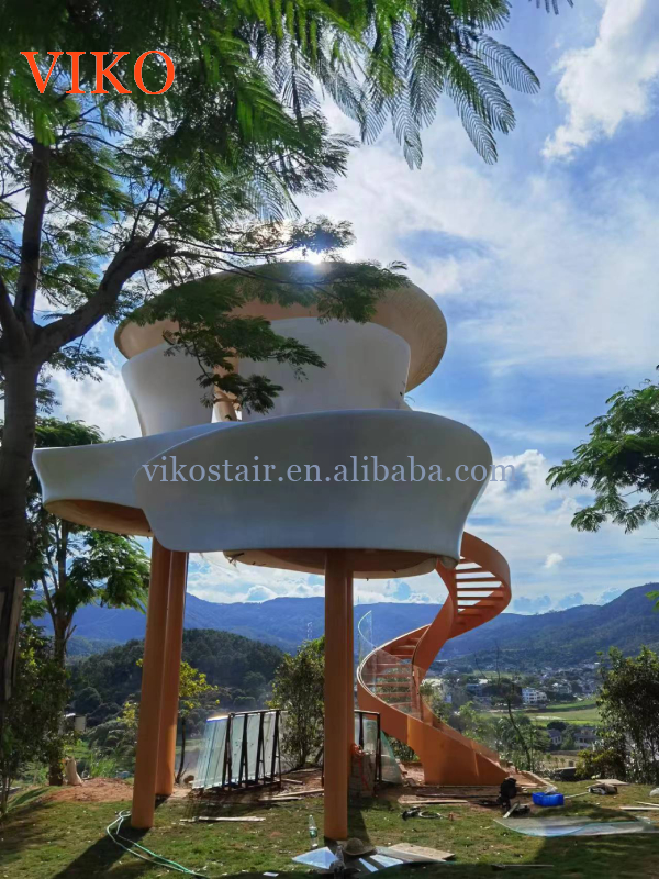VIKO Hotel Lobby Top Luxury Large Curved Staircase with Marble Steps