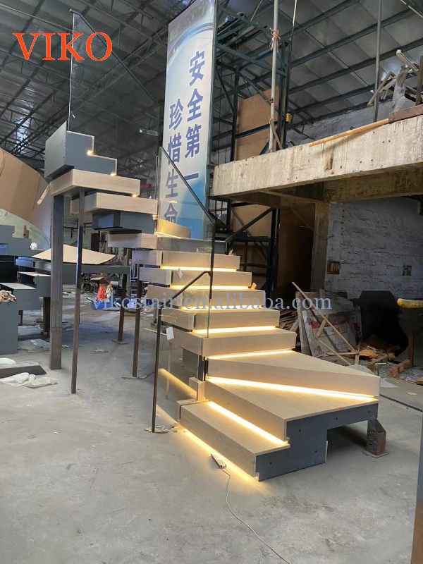 VIKO Modern Indoor Home Oak Box Suspended Staircase Floating Stairs White Oak 