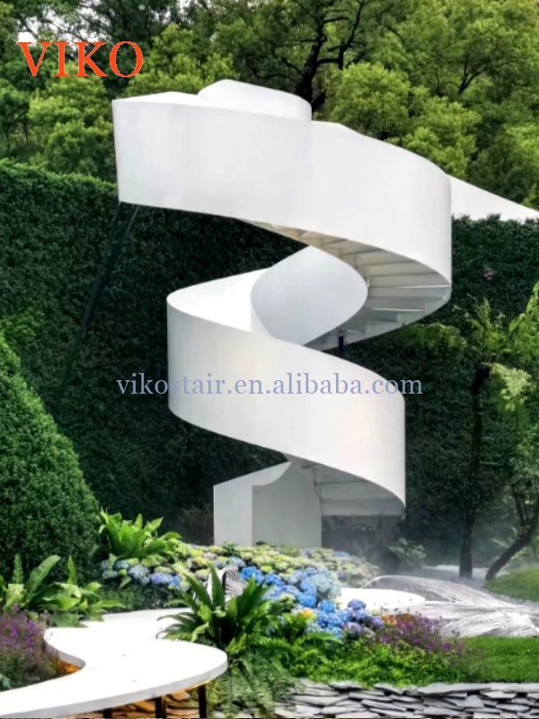 VIKO Outdoor Use Minimalist Style Dreamy Pure White Large Curved Steel Plate Staircase