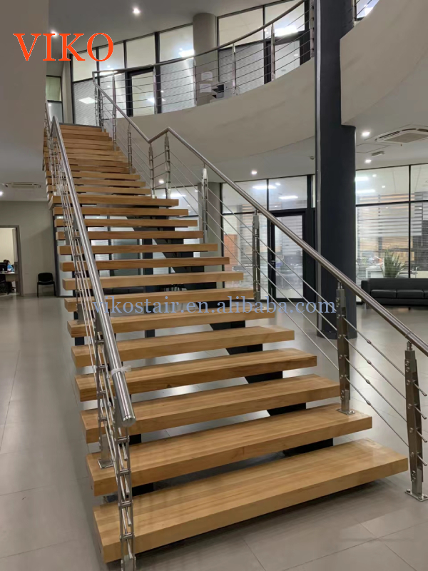 VIKO American Building Standard Oak Wooden Tread Modern Double Stringer Staircase